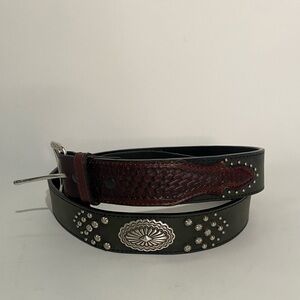 Texas Leather Manufacturing Dark Leather Belt with Silver Accents